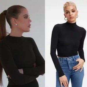 Good American Shine Mock Neck Crop Top Black Size 1 - small